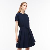 法国拉科斯特 LACOSTE法式优雅女装百搭收腰连衣裙中长款休闲圆领百褶裙子