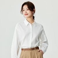 茵曼法式通勤长袖衬衫女春秋季气质职业舒适百搭衬衣上衣 白色 L