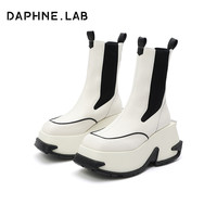 杨超越同款DAPHNELAB方糖厚底短靴2024复古时尚切尔西靴袜靴 白色切尔西 37