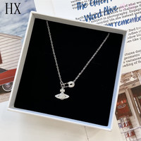 晗遐 欧阳娜娜同款西太后土星别针珍珠项链镶钻复古小众设计锁骨链 链条款