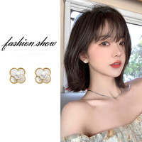 束芬 耳钉女气质高级感2024新款四叶草仿珍珠耳环小众设计感无耳洞耳饰 E2045 925银针山茶花耳钉（耳钉款）