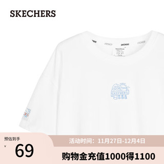 SKECHERS 斯凯奇 2024童装圆领短袖T恤衫男女宽松L224K036 雪白色/00QF XXL