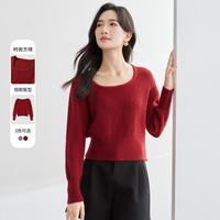 【安可拉红】2024秋冬新年内搭长袖针织打底衫上衣小个子短款毛衣