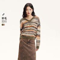 VERO MODA 24早秋新款撞色条纹复古毛衣时尚百搭通勤