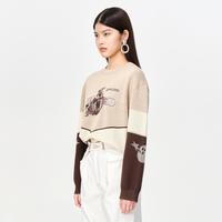 地素春秋季通勤美式复古撞色提花刺绣休闲针织衫毛衣(尺码偏大)