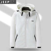 JEEP SPIRIT 吉普冲锋衣男春秋夹克冬季外套男防风户外运动服男装 象牙白 XL