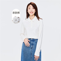 佐丹奴Polo衫女纯棉双面布纯色气质长袖翻领休闲上衣05312790 17 皎白色 XL