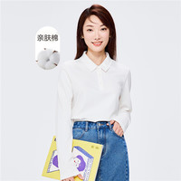 佐丹奴Polo衫女纯棉双面布纯色气质长袖翻领休闲上衣05312790 16 皎白色 S