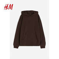 H&M女装卫衣柔软休闲纯色大廓形长袖连帽衫1163636 深棕色 165/96