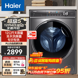 Haier 海尔 12/13公斤超大容量全自动滚筒洗衣机一级能效节能变频家用除菌螨双喷淋525mm大筒径高洗净比洗衣机 13KG墨韵银+六维减震+智能投放+巴氏除菌