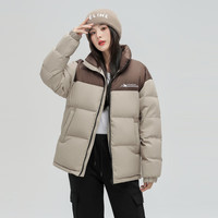 雪中飞 百搭时尚休闲斜插式口袋男女同款短款立领羽绒服 浅咖