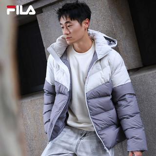 FILA 斐乐男士羽绒服2024冬季时尚休闲通勤拼色连帽外套 水蓝灰-GY 170/92A/M