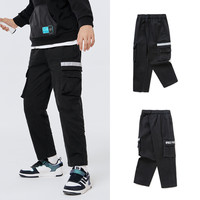 巴拉巴拉儿童裤子男童长裤秋装运动裤拼接潮时尚帅气宽松字母印花 黑色90001