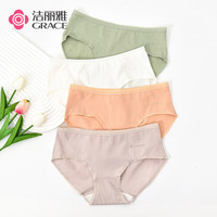 洁丽雅4条装棉质女士内裤透气舒适亲肤中腰简约高弹纯色三角短裤内裤女 奶绿/乳白/美肤/烟咖 L（100-110）