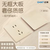 CHNT 正泰 开关插座插座多功能一开斜孔开关大面板家用正品电源6R奶油金