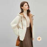 【皮毛一体连帽外套】2024冬装新女士保暖宽松毛绒上衣有大码