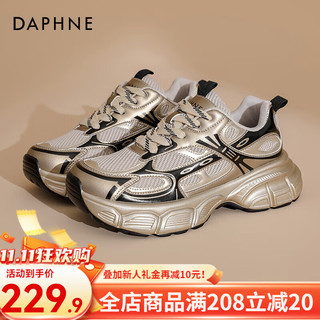 达芙妮（DAPHNE）厚底老爹鞋女款2024春季熊猫鞋子女轻便休闲鞋运动鞋女ZJ 金色 37