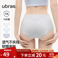 Ubras 纯棉抗菌裆女士中腰三角内裤 3条装 L