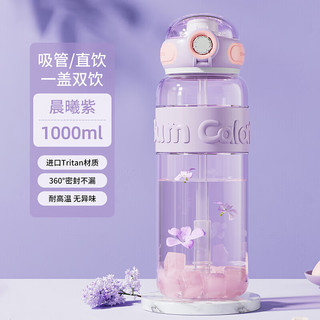 Jeko&Jeko 捷扣 运动水杯女夏季吸管杯大容量Tritan户外塑料水壶1000mL晨曦紫 1L晨曦紫