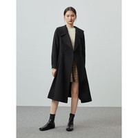 自巧小个子复古红色毛呢外套女冬季赫本风羊毛双面呢大衣 暗夜黑 XS(151-153cm左右参考)