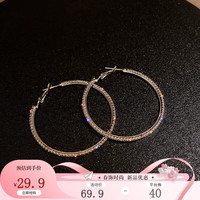 KOSE针欧美夸张镶钻大圈圈耳圈时尚气质耳环显脸瘦个性耳坠耳饰 银针-(小号)