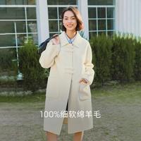 经典驼色纯羊毛双面呢大衣女2023冬装高级感美拉德外套