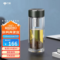 WANXIANG 万象 双层耐热玻璃杯315ml带滤网商务办公水杯V273黑绿色车载便携茶杯 V273-黑绿色