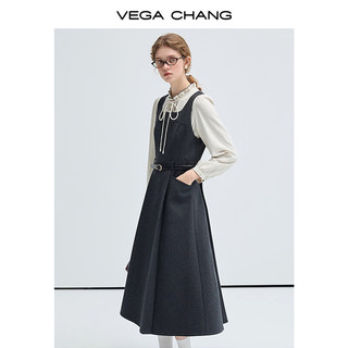 VEGA CHANG 条纹衬衫女2024年秋冬新款宽松廓形显瘦百搭长袖衬衣 暗雾灰（背心裙） S