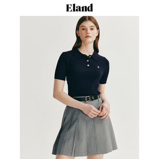 E·LAND 衣恋 ELAND衣恋短袖女针织T恤绞花毛衣POLO衫2024夏季新款 藏青色(59)-A款EEKWE24E01 M/165