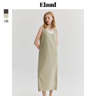 E·LAND 衣恋 ELAND衣恋背心连衣裙女宽松假两件领口休闲显瘦裙子2024夏季新款 深薄荷色(23)D/MINT S/160