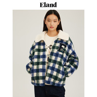 E·LAND 衣恋 ELAND衣恋短款外套女仿羊羔绒宽松学院风秋冬粗花呢上衣 撞色(99)MIX S