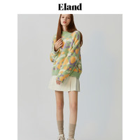 E·LAND 衣恋 ELAND衣恋慵懒风毛衣女秋冬彩虹迷彩半高领短款套头衫气质上衣 军绿色 S/160