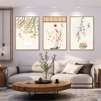 忆画 餐厅装饰画新中式鸿运当头客厅装饰画沙发背景墙装饰画走廊过道壁画玄关餐厅挂画 J款《淡薄悠闲》三联 60