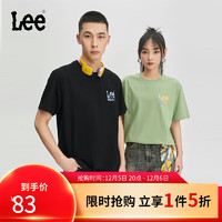 Lee 李 圆领logo字母印花图案男女同款短袖T恤潮LMT0081214LE