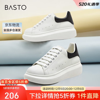 BASTO 百思图 24春运动小白鞋厚底圆头女休闲鞋ZWZB2AM4 白/黑 36