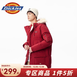 dickies 羽绒服 印花撞色时尚百搭男式灰鸭绒厚外套9482 砖红色 M M 充绒量：190g