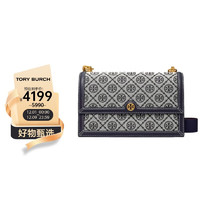 TORY BURCH 托里.伯奇（TORY BURCH）女士老花翻盖风琴帆布单肩斜挎包81863 405海军蓝 大号