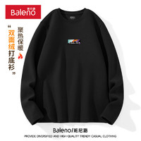 班尼路（Baleno）加绒长袖T恤男冬季宽松百搭保暖男士打底衫休闲圆领内搭男款上衣 黑/B方块山X 2XL（140-160斤）