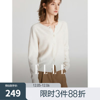 ELLE【100%绵羊毛】简约气质毛针织衫女2024春装圆领毛衣开衫 米白色 M