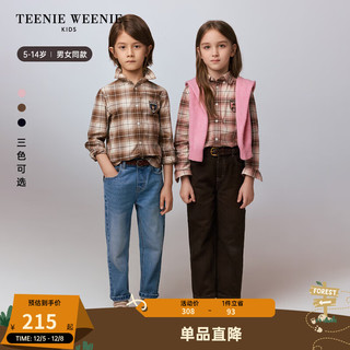 TEENIE WEENIE Kids小熊童装24秋男女童复古刺绣经典格纹衬衫 粉色 130cm