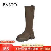 BASTO 百思图 24冬户外骑士靴粗跟高筒靴女长靴M2183DG4 咖色 37