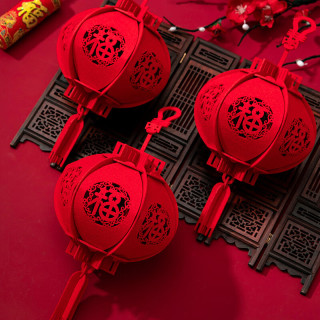 渡鹊桥 2026马年新年装饰小红灯笼客厅过年春节 小福灯笼3个装