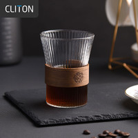 CLITON 挂耳咖啡杯日式竖纹防烫玻璃杯子茶杯家用拿铁大容量浓缩杯