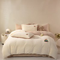 玖窝 A类刺绣双拼加厚保暖牛奶绒四件套 200*230cm