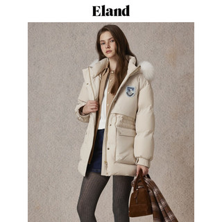 E·LAND 衣恋 ELAND衣恋羽绒服女简约大口袋带毛领保暖厚外套2024冬季新款 浅卡其色