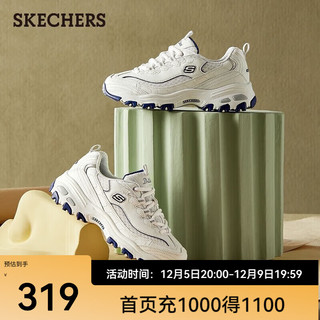 SKECHERS 斯凯奇 女鞋小白熊女士休闲鞋子厚底增高百搭运动软底老爹鞋女99999863 白色/海军蓝色/WNV1 37.5