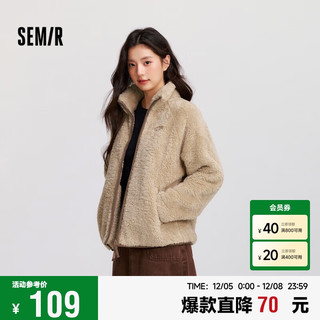 森马（Semir）外套女插肩袖珊瑚绒仿羊羔毛2024冬季立领宽松夹克109724108003