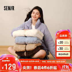 Semir 森马 外套女插肩袖珊瑚绒仿羊羔毛2024冬季立领宽松夹克109724108003