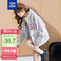 TONLION 唐狮 2024女连帽前胸仿PU学院风字母外套 浅空灰 S