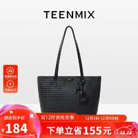 TEENMIX 天美意 女士牛皮托特包 大容量通勤手提单肩包